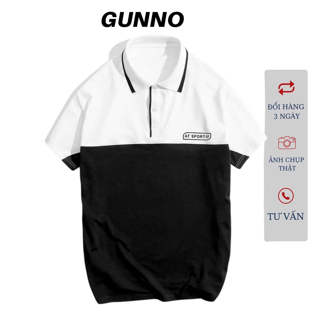 Áo polo nam GUNNO vải cvc dày dặn thấm hút nhanh bền màu không nhăn co giãn tốt nhiều màu phối ngang