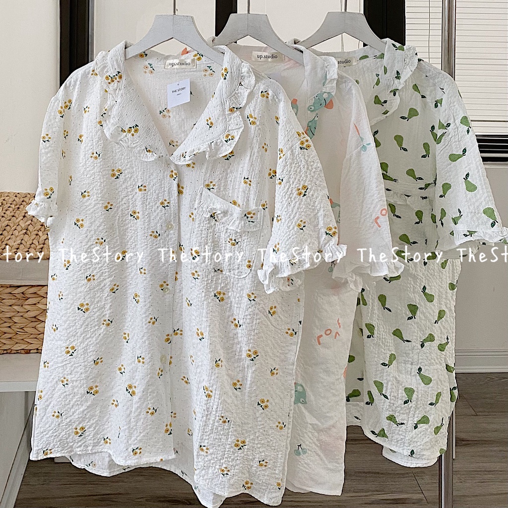 [STR] [ẢNH THẬT SHOP CHỤP] Bộ đồ ngủ cổ vest vải đũi loại ngắn tay S598