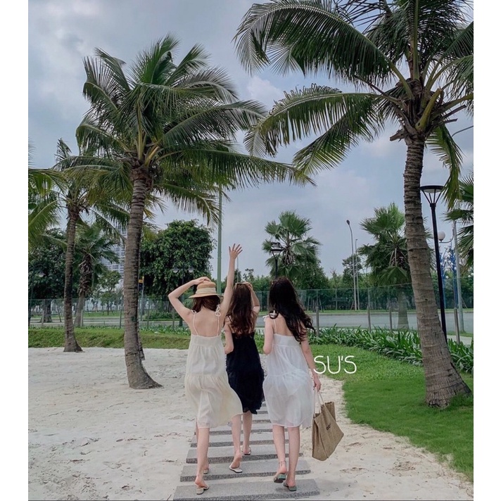 [Ảnh thật/Video]Váy 2 dây babydoll voan tơ buộc dây vai dáng xoè xếp tầng cực xinh