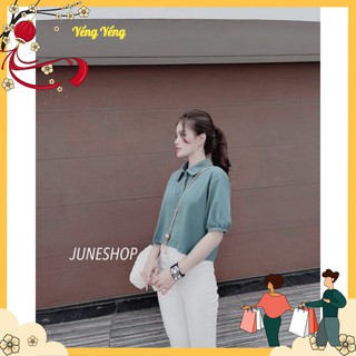 ANU256 - ÁO POLO NỮ CROPTOP XANH NGỌC