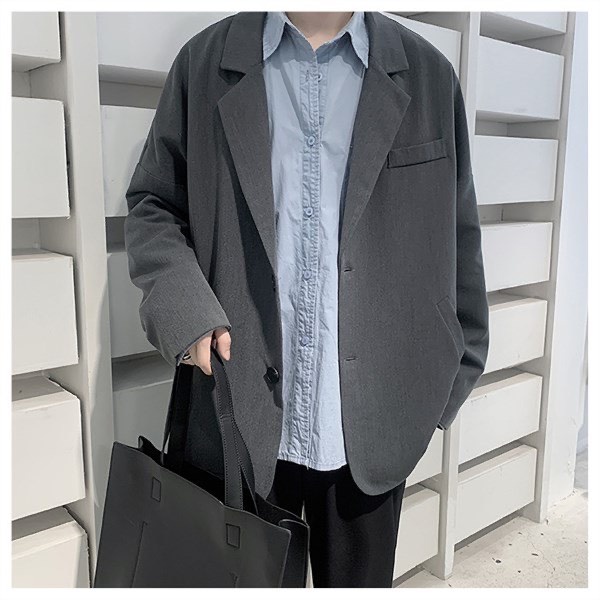 Áo khoác blazer nam form rộng hàn quốc màu đen, kem 2 khuy cài thương hiệu NPV