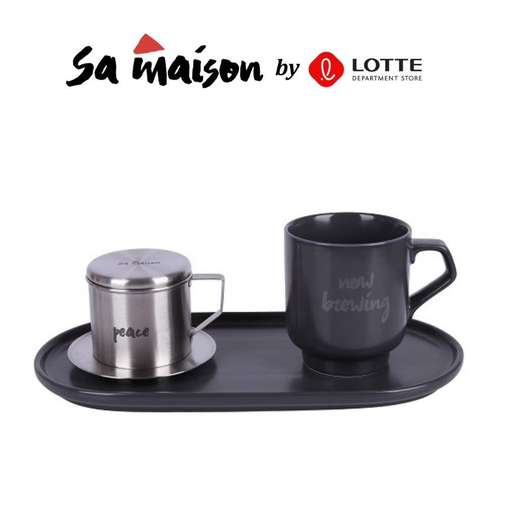 Bộ pha cà phê Modern 3 món cao cấp (gồm phin cafe, cốc và đĩa sứ oval) Sa Maison