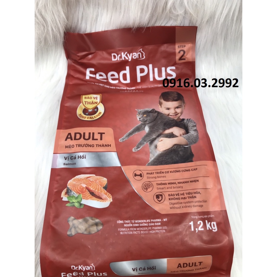 Thức ăn cho mèo Feed Plus 1,2kg, Thức ăn hạt khô cho mèo bảo vệ thận