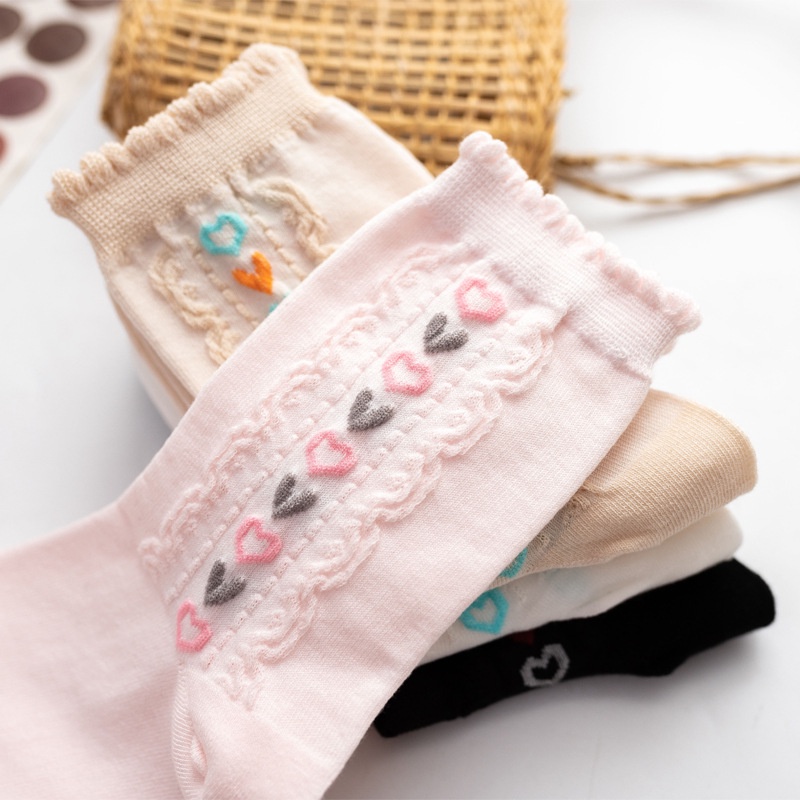 Tất Vớ Họa Tiết Ren In Nổi Hình Trái Tim Nhiều Màu, Phong Cách Hàn Quốc - Subo Shop