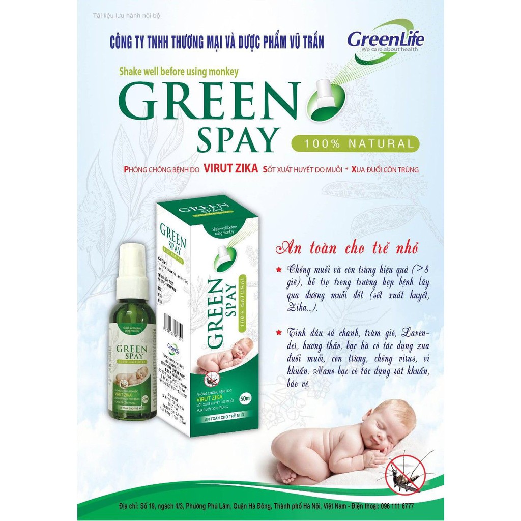 Xịt Chống Muỗi Green Spray ❤️CHÍNH HÃNG👍 chống muỗi và côn trùng trên 8 giờ, thành phần an toàn, hương thơm dịu nhe