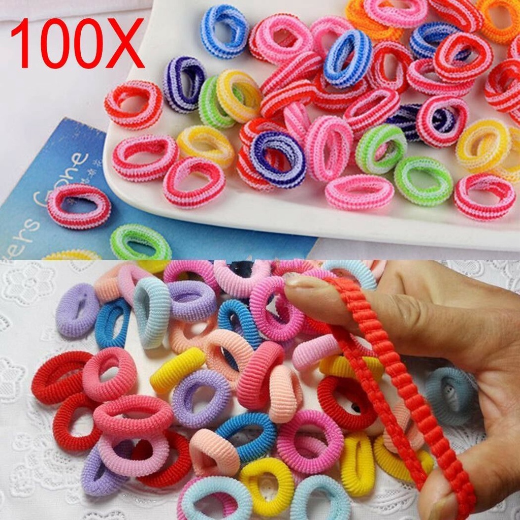 【hoan nghênh】Set 100 Dây Cột Tóc Co Giãn Nhiều Màu Cho Bé Gái