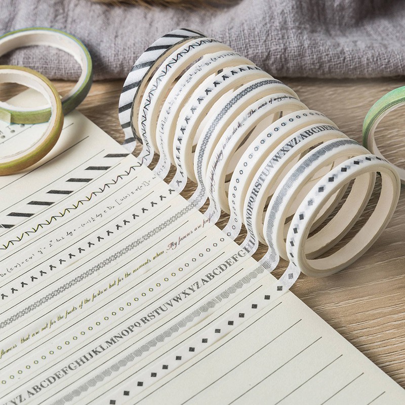 Set 10 cuộn washi tape 2met trang trí sổ Bullet Journal, sổ còng