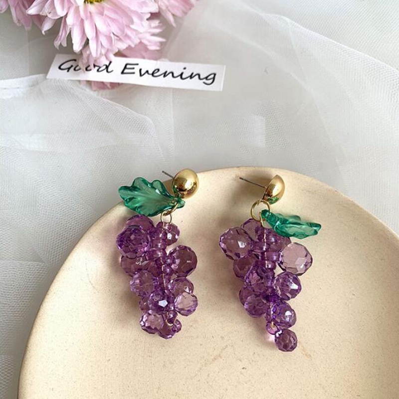 Bông tai dài hình bướm đính đá màu tím phong cách retro