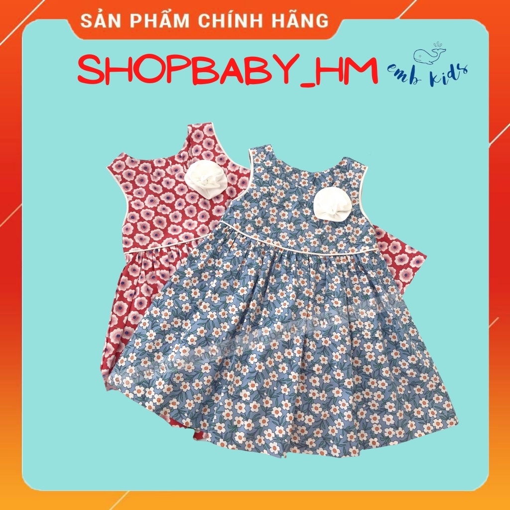 Đầm bé gái EMB Kids chất lụa thô mềm sát nách đính hoa ngực size 2-8 tuổi
