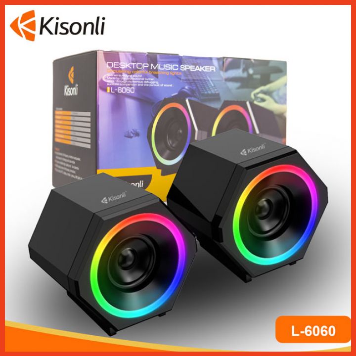 Loa Vi Tính 2.0 Kisonli L6060 LED Công Suất 5w Cổng Kết Nối Jack 3.5mm, USB Thiết Kế Nhỏ Gọn Tinh Tế - BẢO HÀNH 12 THÁNG