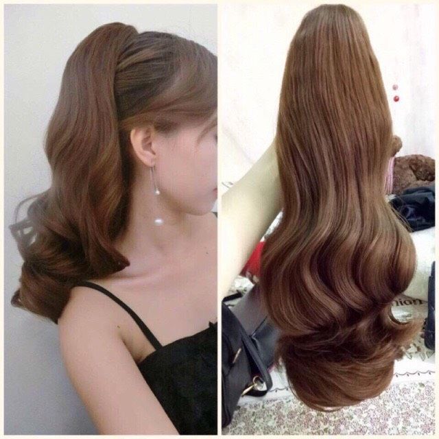 Tóc giả ngoặm đẹp❤FREESHIP❤ Tóc giả ngoặm xoăn lửng, P103-45cm