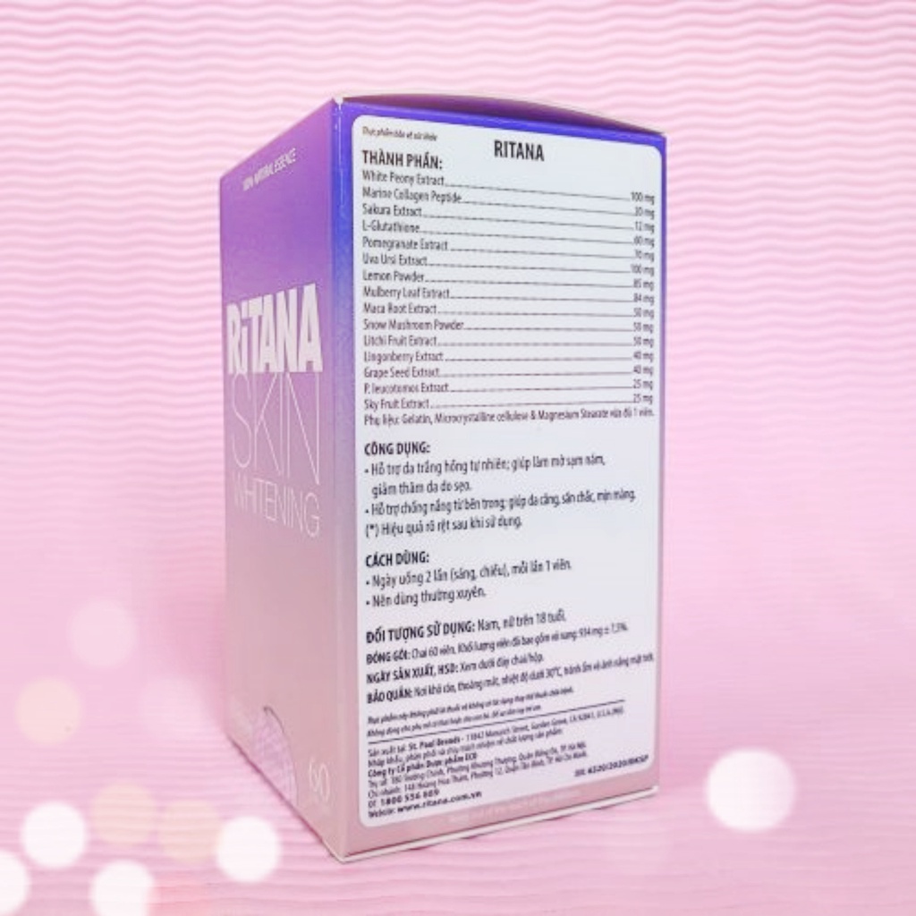 Viên uống trắng da mờ nám RiTANA - Nhập khẩu từ Mỹ - Có tem tích điểm - Hộp 60 viên | Thế Giới Skin Care