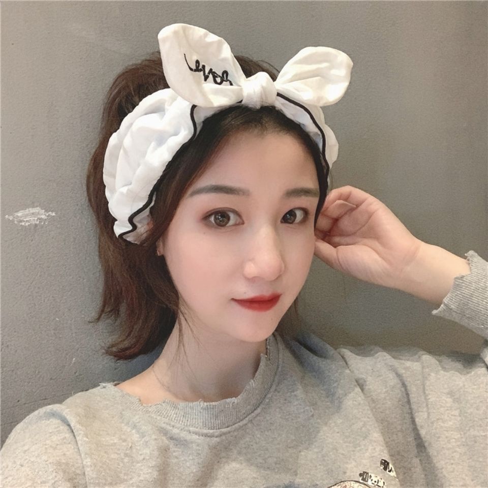 Băng Đô Ren Co Giãn Bản Rộng Thêu Chữ Dùng Rửa Mặt