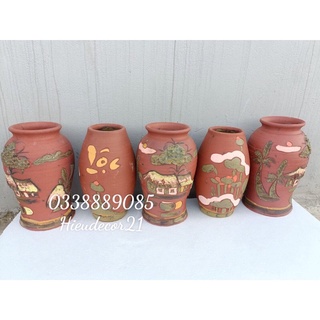 Lọ hoa, bình hoa men mộc, đắp nổi 3D, phong cách cổ điển mộc mạc mà Chill vô cùng, hàng sẵn