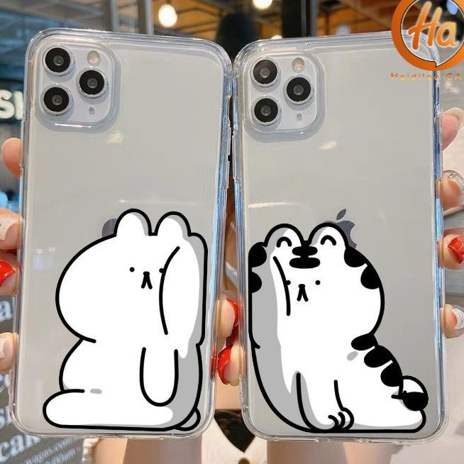 Ốp điện thoại iphone mềm trong suốt 14promax/14plus/12pro/11promax ốp đôi couple in hình gấu xị má đáng yêu