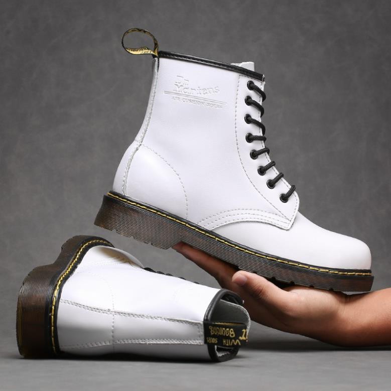 Giày bốt kiểu cao bồi Dr. Martens1460 màu trắng thời trang phong cách retro dành cho nam và nữ - Xa11