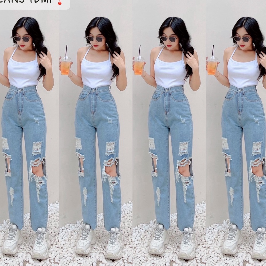 [ LEN LỎI ] QUẦN BAGGY JEANS NỮ LƯNG CAO RÁCH BÊN HÔNG TE TUA MÀU XANH NHẠT CAO CẤP NITI2 ĐỈNH CAO CÁ TÍNH