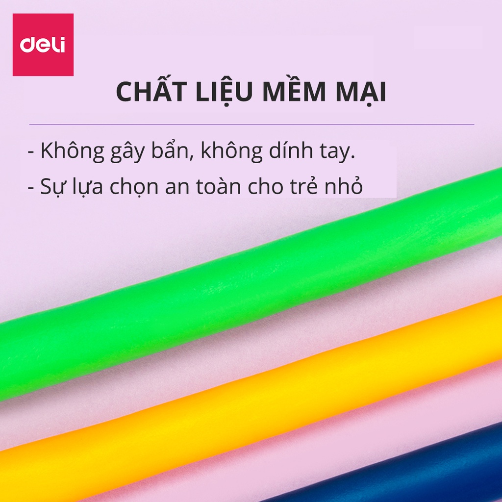 Bộ đất sét nặn 3D Deli 24 màu - Chất liệu an toàn cho trẻ nhỏ, màu sắc tươi sáng đa dạng, kèm phụ kiện khuôn nặn - 67825