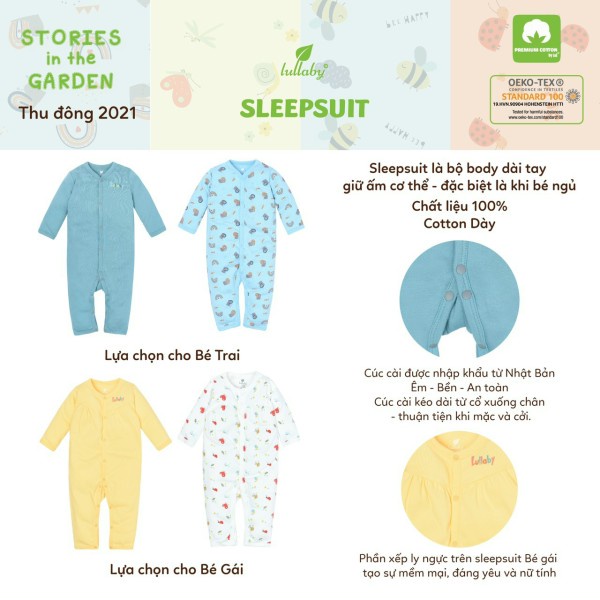 Body liền quần, sleepsuit cotton dày Lullaby NH671P/ NH672P