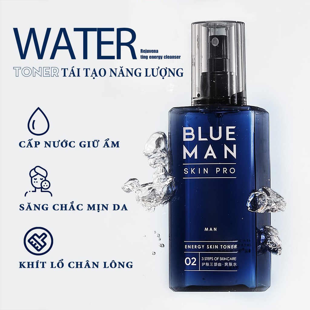 Bộ 3 Chăm Sóc Da Skin Pro BLUEMAN Chống Nhờn Dưỡng Ẩm Tẩy Sạch Da 160ml x2 110ml x1 ZL107