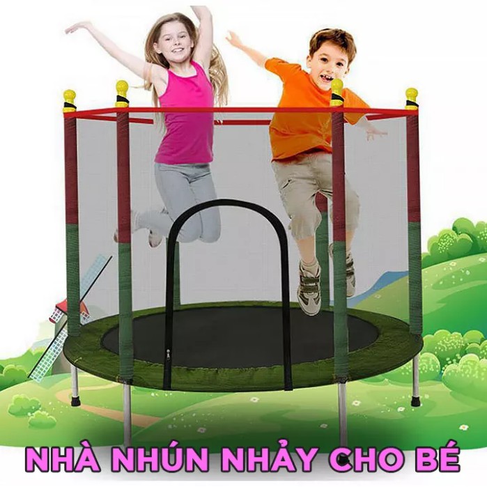 Nhà nhún cho bé - Có lan can an toàn - Quây bóng lục giác - có Bạt quây xung quanh - Đệm nhún lò xo