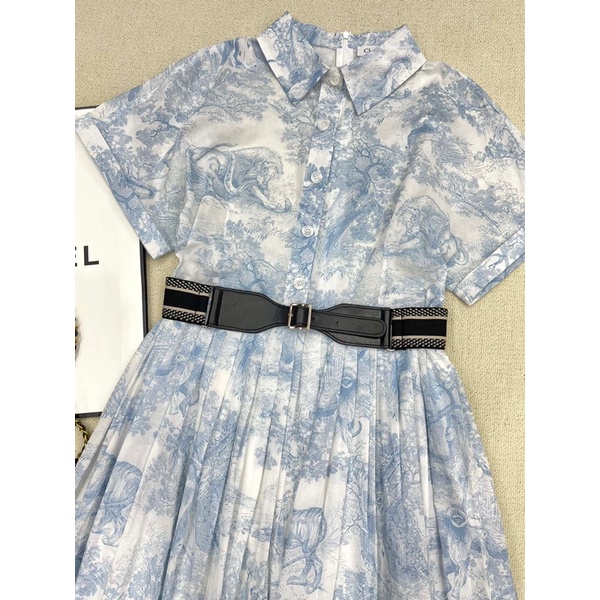 Đầm sơ mi dáng dài xoè tay ngắn thương hiệu Dior CD cao cấp