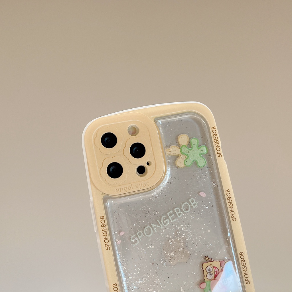 Ốp Điện Thoại Dẻo Họa Tiết Hoạt Hình spongebob Có Nước Kim Tuyến Chống Rơi Cho iPhone 14 / 13 / 12PRO MAX / 11 / 13PRO MAX