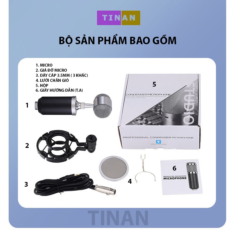 [Mã ELHACE giảm 4% đơn 300K] Micro Ngưng Tụ Có Dây BM300, Đầu Cắm 3.5mm (3 Khấc), Dùng Cho Phòng Thu Âm