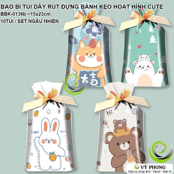 SET 10 BAO BÌ TÚI NHỰA DÂY RÚT BUỘC MIỆNG HOẠT HÌNH XUÂN NĂM MỚI NOEL ĐỰNG BÁNH KẸO LÀM QUÀ TẶNG CÁC DỊP LỄ TẾT BBK-0136