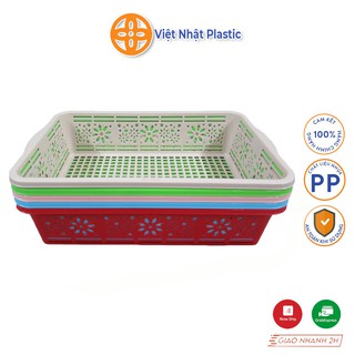 Rổ nhựa hình chữ nhật Việt Nhật Plastic viền hoa văn