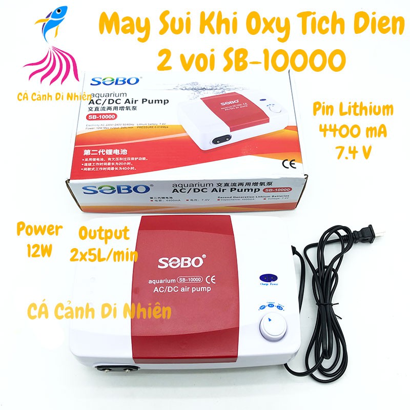 Máy sủi khí oxy TÍCH ĐIỆN 2 vòi SOBO SB-10000 cho hồ cá (Thế hệ 2)