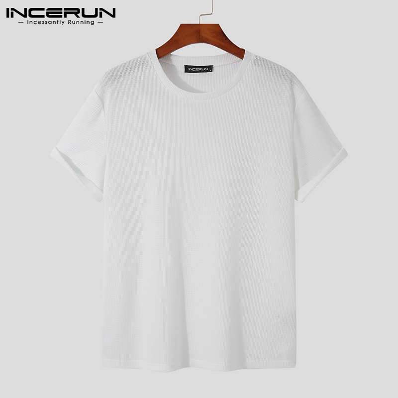 Áo thun INCERUN ngắn tay cổ tròn phong cách đơn giản với 4 màu lựa chọn cho nam