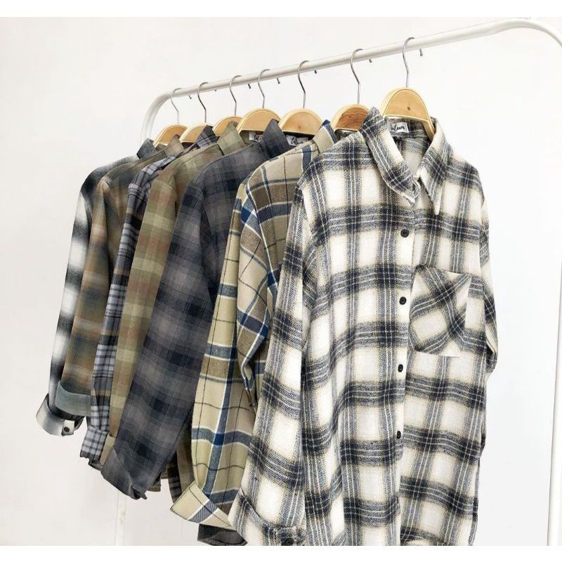 Hàng Nhập Khẩu Áo Sơ Mi Flannel Dài Tay Sọc Ca Rô HDCFT Cho Nữ