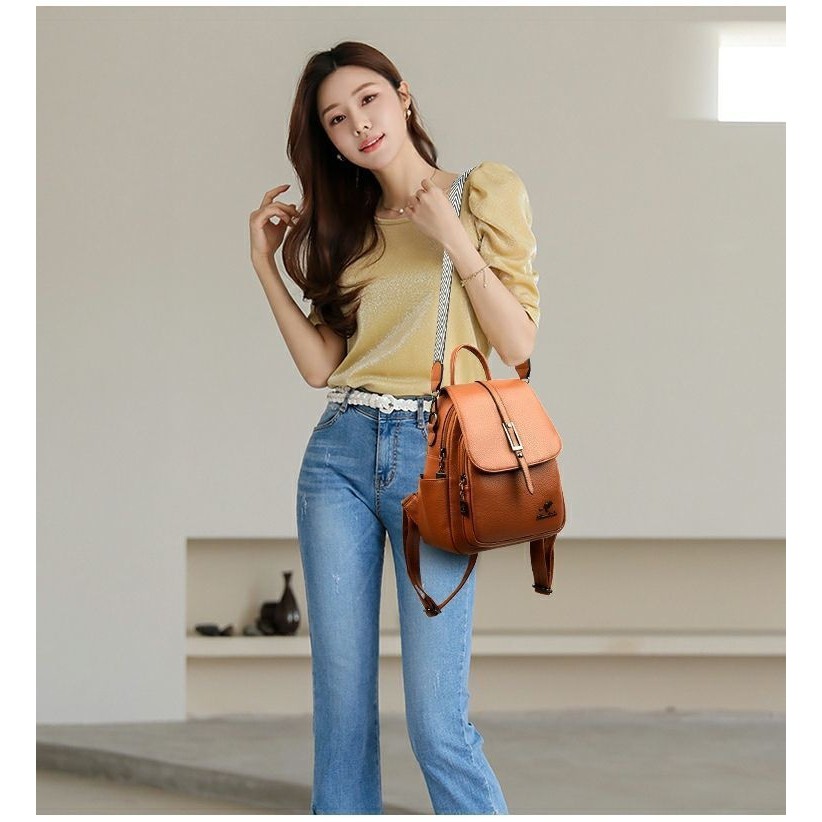 Balo da nữ thời trang kiêm đeo chéo, chất da cao cấp chống thấm nước tốt BMV0290
