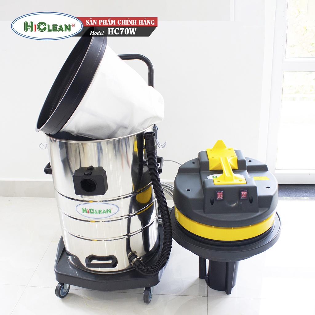 Máy hút bụi công nghiệp HICLEAN HC70W, công suất 2400W, thùng chứa inox 70L