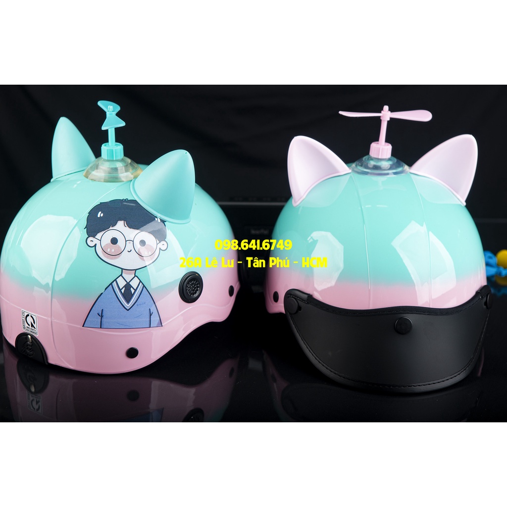 MŨ NÓN BẢO HIỂM NGƯỜI LỚN Cặp đôi Chibi Trai - Hồng Xanh