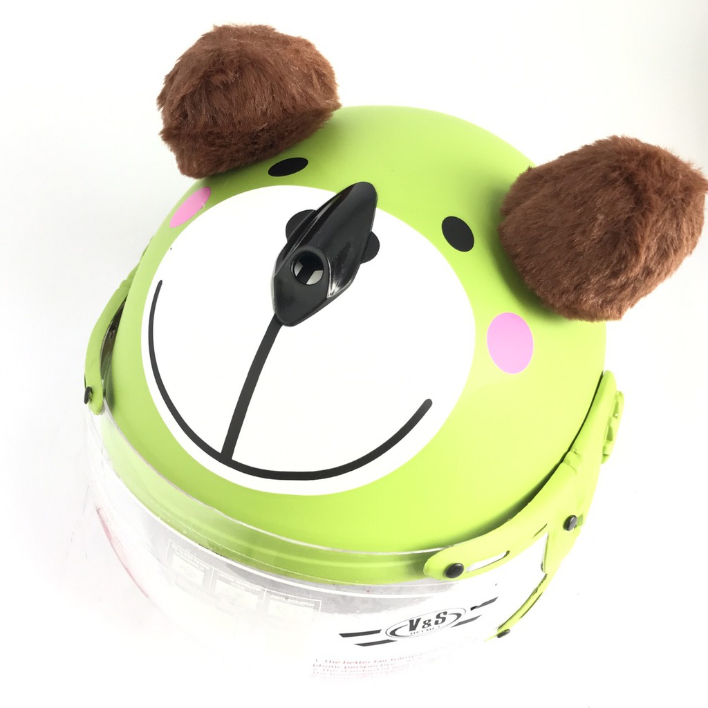Mũ bảo hiểm trẻ em có kính V&amp;S Helmet gấu xanh lá