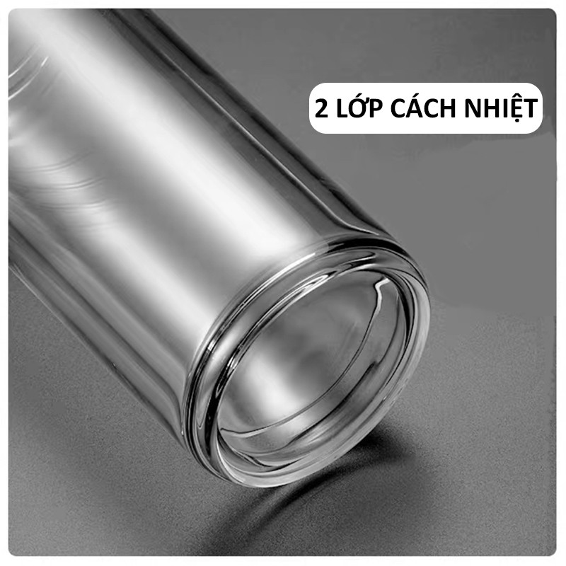 Bình pha trà giữ nhiệt 400ml bằng thủy tinh 2 lớp dày dặn có lưới lọc trà, quai xách tiện lợi