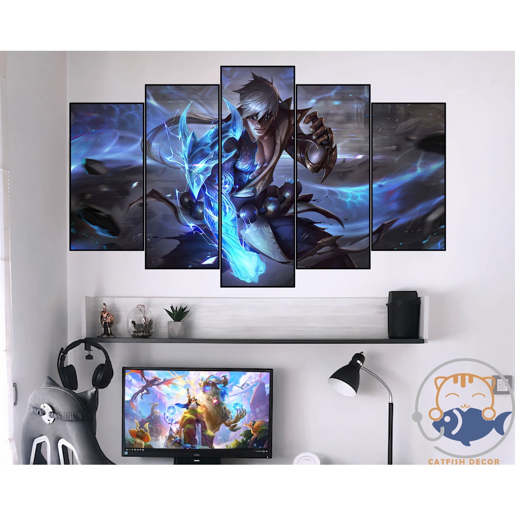 Tranh dán tường decor góc gaming - LOL Dragon - bộ 3