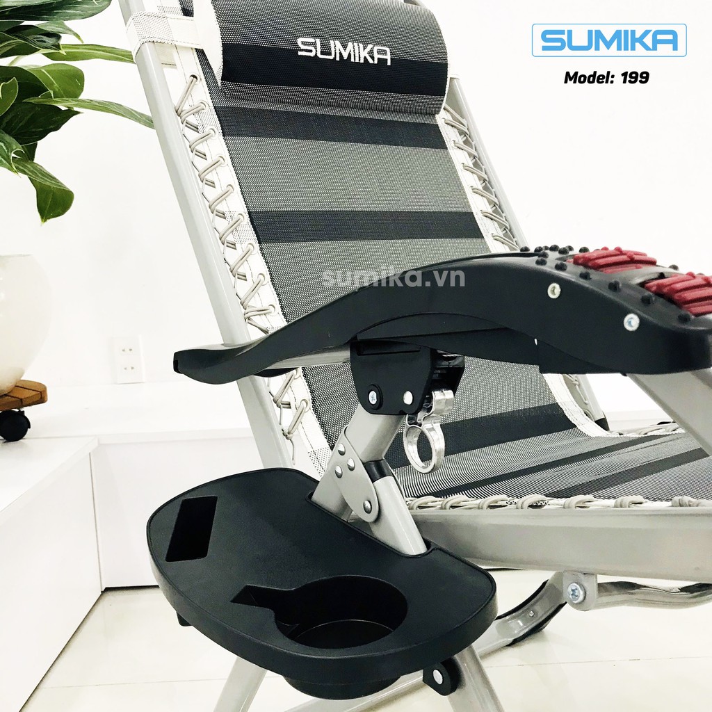 Ghế xếp thư giãn SUMIKA 199 - Mẫu mới nhất 2020, lăn tay massage, khung vuông cao cấp, tải trọng 200kg