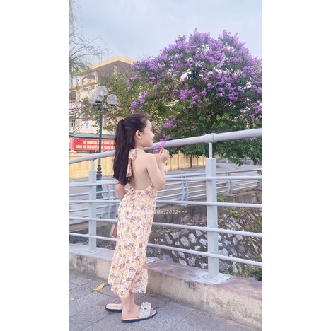 Váy bé gái hoa nhí, đầm bé gái hoa nhí 2 dây hở lưng đi biển đi chơi siêu xinh