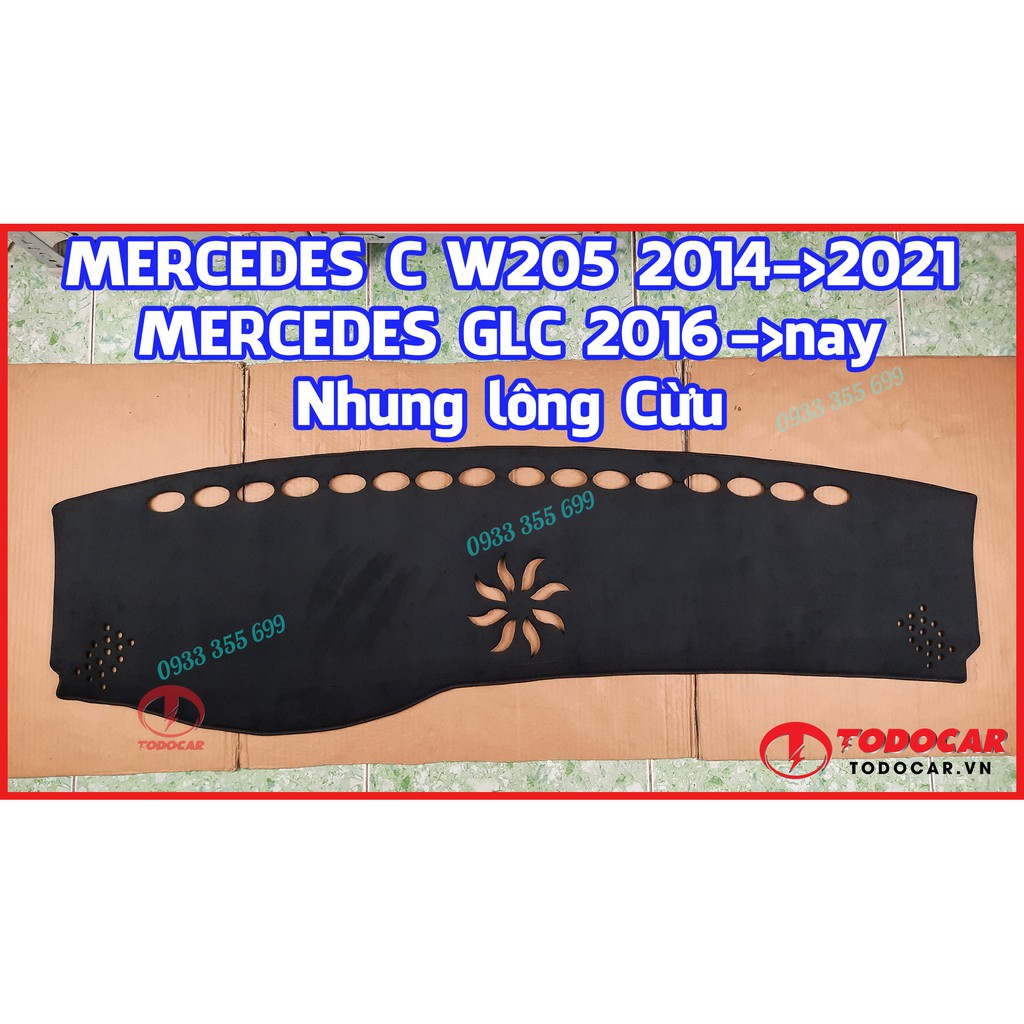 Thảm Taplo MERCEDES GLC 200/250/300 bằng Nhung lông Cừu hoặc Da vân Carbon, Da vân Gỗ