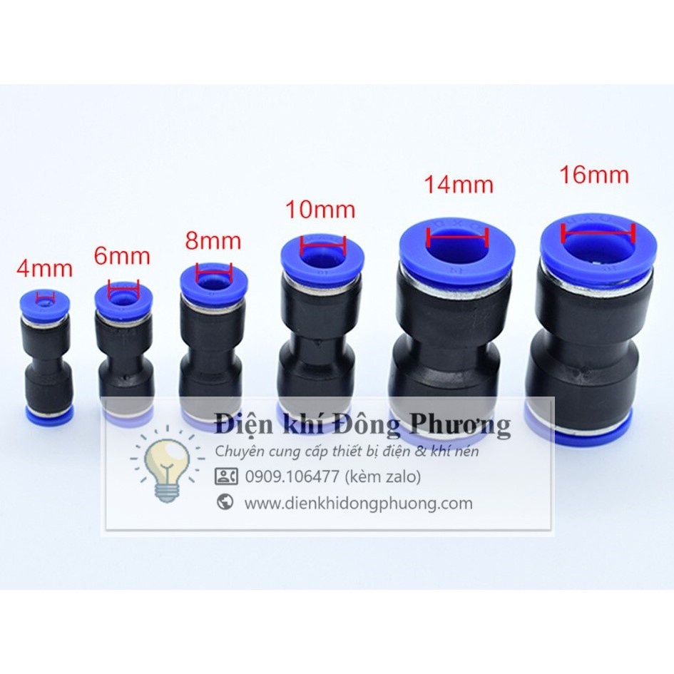 Nối thẳng khí nén, phun sương PU đầy đủ kích thước 4mm, 6mm, 8mm, 10mm, 12mm, 14mm, 16mm