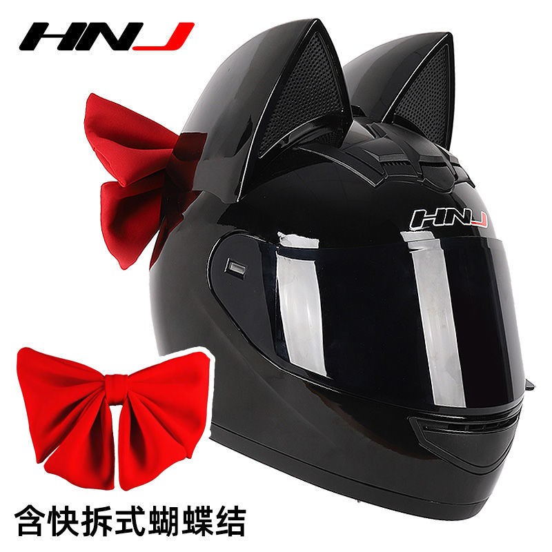 toXe máy điện HNJ mũ bảo hiểm tai mèo nữ mũ bảo hiểm đủ bốn mùa nam hiệp sĩ xe máy dễ thương tai thỏ lưới màu đỏ