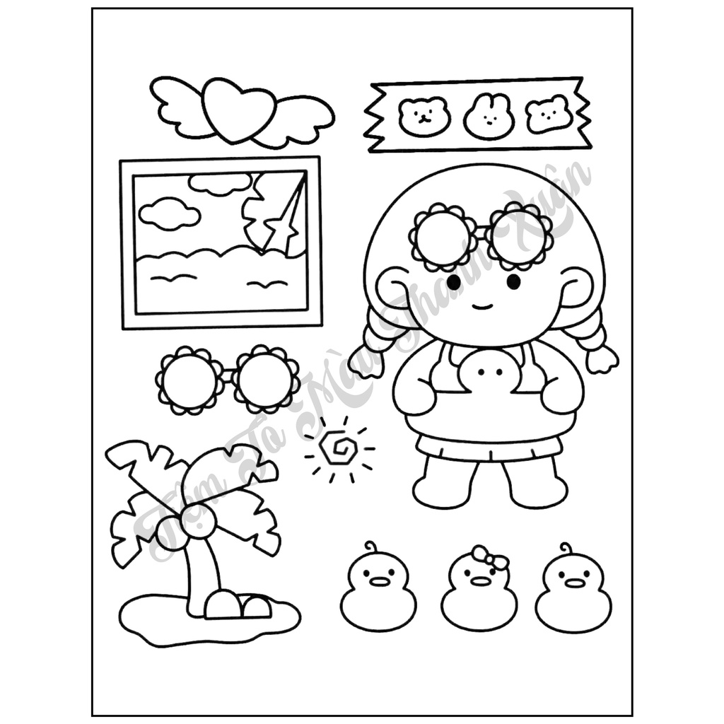 Set 50 Tờ Tranh Tô Màu Bé Gái Xinh Xắn Tô Màu Sáp, Màu Chì - Tiệm Tô Màu Thanh Xuân