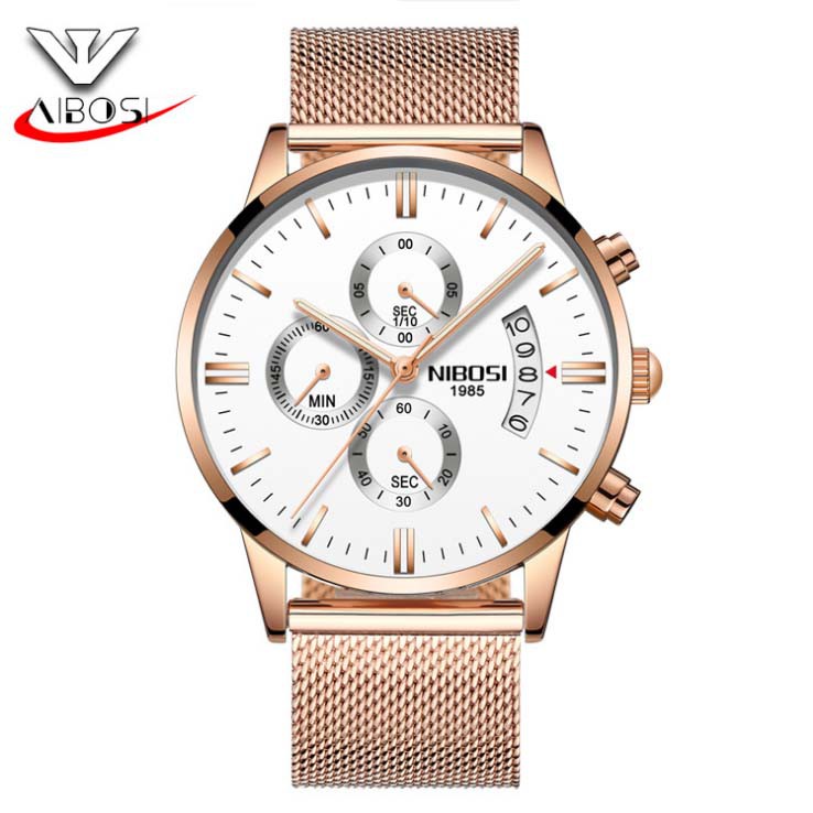 Đồng hồ nam Nibosi 1985 NI2309 Dây lưới chạy 6 kim - Rose Gold