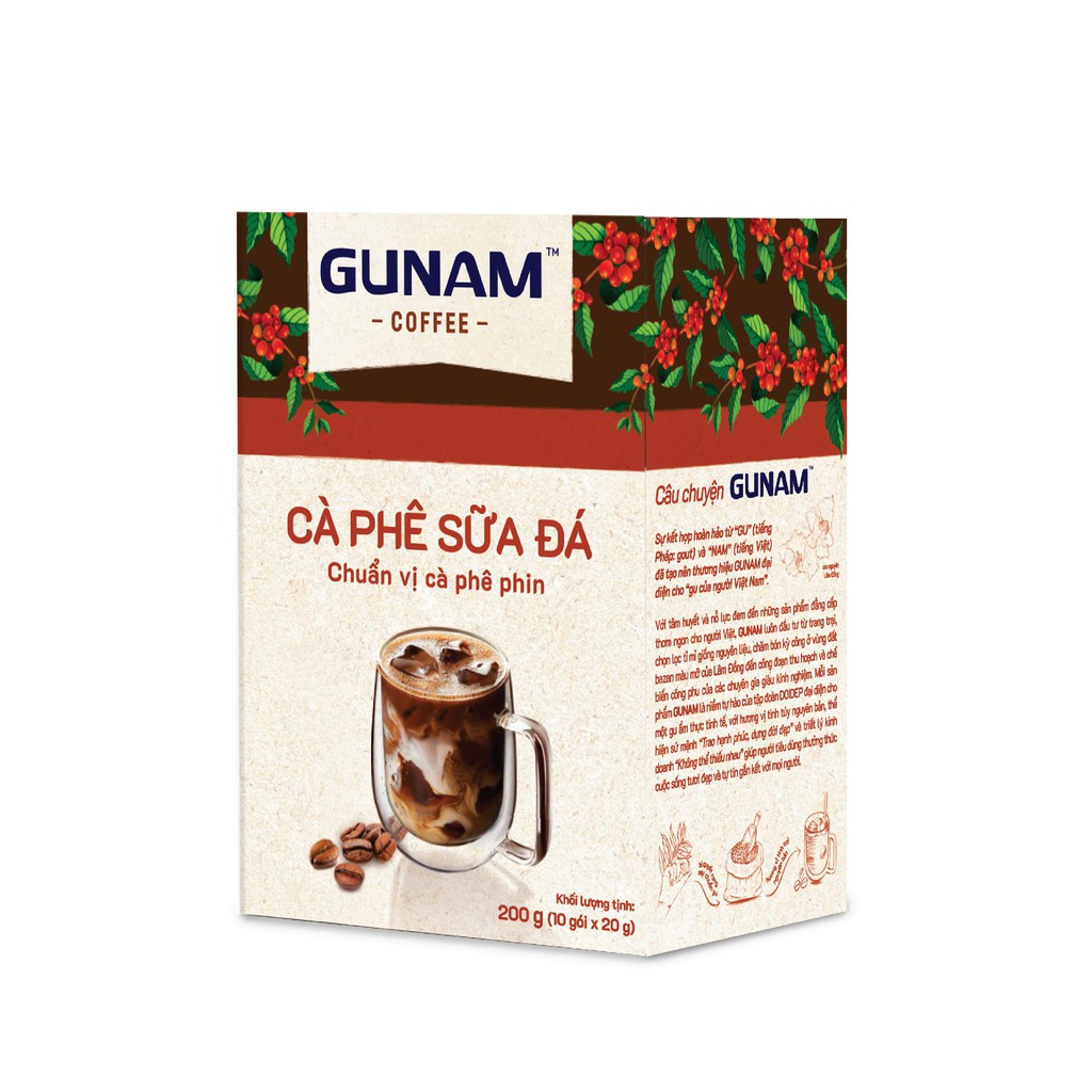 Cà phê hòa tan GUNAM cà phê sữa đá (hộp 10 gói x 20g)