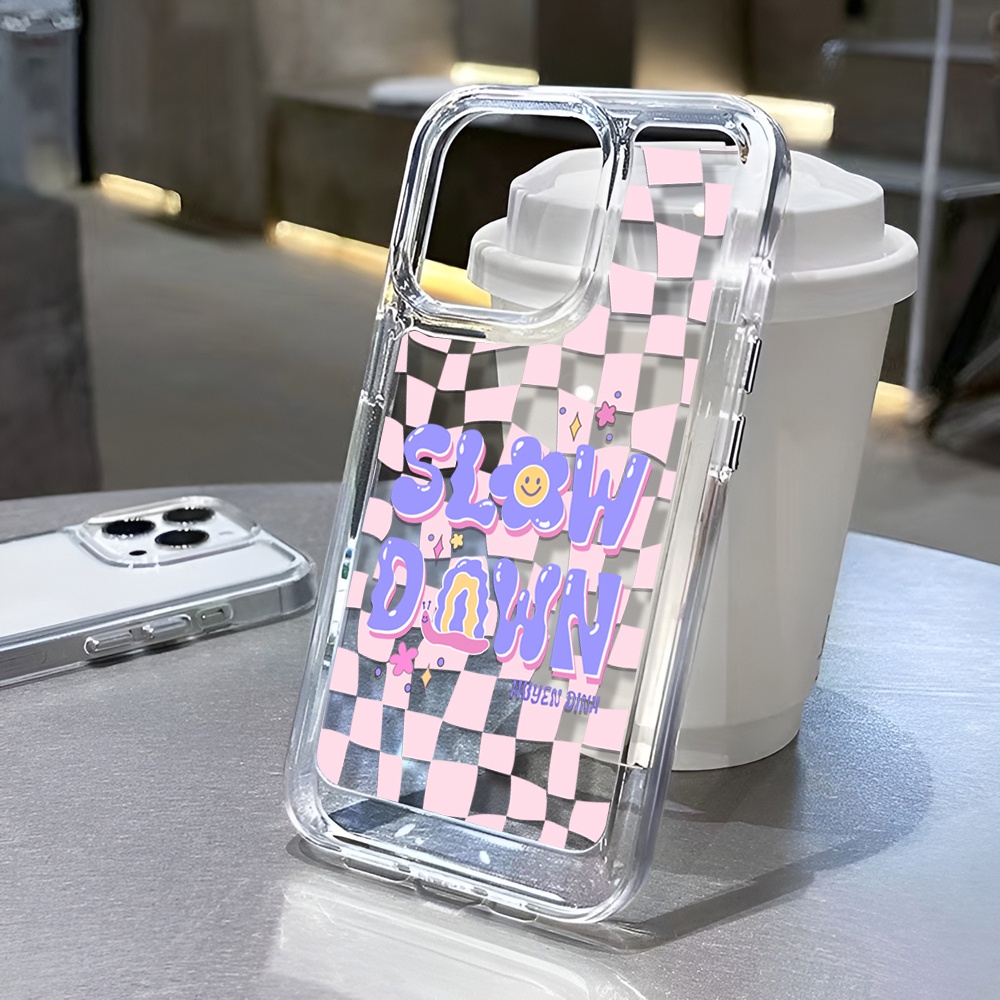 Ốp Điện Thoại Trong Suốt Họa Tiết Kẻ Sọc In Chữ Cho iphone 14 Plus 11 13promax 12 7Plus X XS Max 7 8 SE 2020