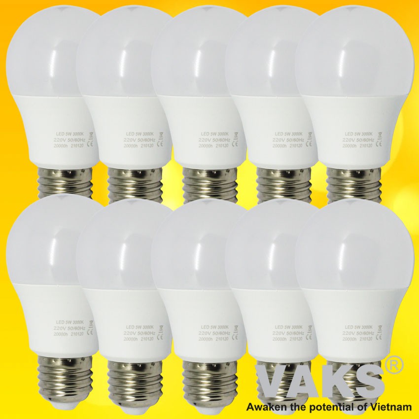 01 cái bóng đèn Led dạng bulb đuôi tròn E27, 5W, 220VAC - Kín nước - Ánh sáng Vàng