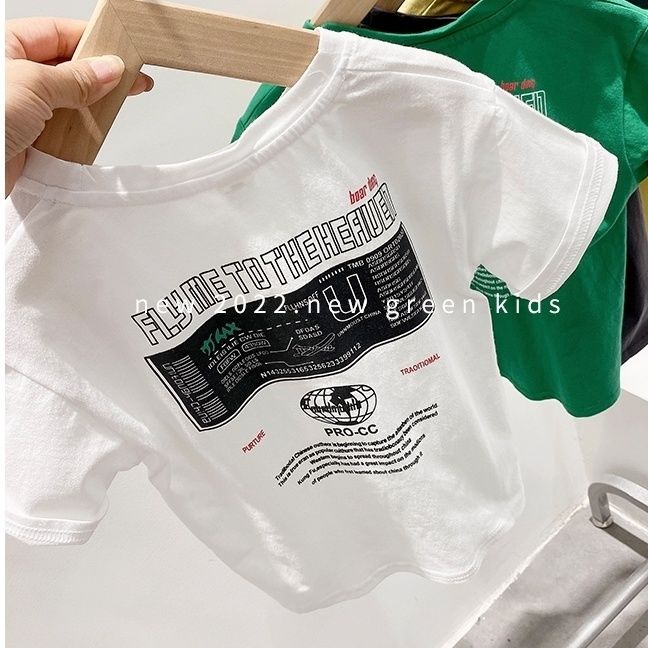 Áo Thun Cotton Trơn Tay Ngắn In Chữ Thoải Mái Thời Trang Mùa Hè Cho Bé Trai / Gái 5 Tuổi